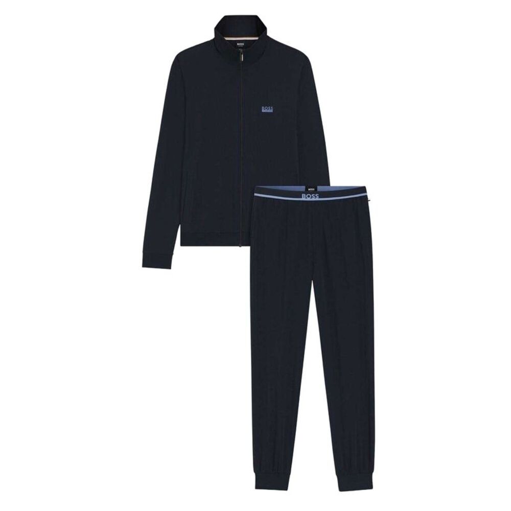 Boss Mens Zip Neck Long Pyjama Set / Dark Blue
